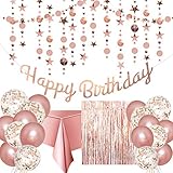 Rosegold Geburtstag Party Deko - Happy Birthday Girlande,Glitter Sterne und Kreise...