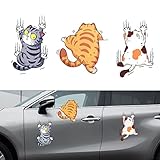 CAINCAY Autoaufkleber Lustige Katze, 3 Stück 3D Cartoon Tier Katze Kätzchen Sticker,...