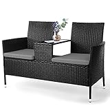 TLSUNNY Balkonmöbel Set, Polyrattan Gartenbank, 2-Sitzer Gartenmöbel Set mit Tisch &...