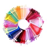 100 Stück Kleine Organzasäckchen, 7 * 9cm Schmuckbeutel Farbe Organza Taschen mit...