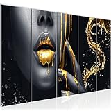 Runa Art Wandbild XXL Lippen Gold Schwarz 200 x 80 cm Frau 5 Teilig - Made in Germany -...