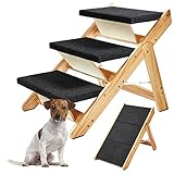 Goyappin 2-in-1 Holztreppe Hundetreppe Faltbare Haustierrampe mit 3 Ebenen, Tragbare...