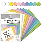 MarpaJansen Tonzeichenpapier Pastelltöne Mix, 10 Farben, DIN A4, 30 Bogen, 130...