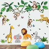 Wandtattoo Kinderzimmer Tiere Waldtiere Elephant Affen Giraffe löwe Wandsticker safari...