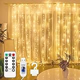 EvaStary Lichtervorhang 3x3 Meter LED Lichtervorhang Innen USB Warmweiß, Lichterkette...