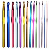 Gvolatee 14 Stück Häkelnadel Set Crochet Hooks Stricknadeln aus bunt Aluminium 14...