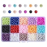 1500 Stück Perlen Bunt, 15 Farben Perlen Harz Glasperlen, Bastelperlen Runde Beads...