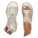 BIBOKAOKE Flache Sandalen Damen Größen Strass Bohemia T-Riemen Frauen Weichen...