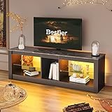 TV Stand Schrank 140CM Modernes TV Gerät mit Glasregal RGB LED Beleuchtet für 65' TVs TV...