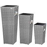 Casaria Blumentopf 3er Set Polyrattangeflecht Übertopf Wasserabfluss Rattanoptik Outdoor...