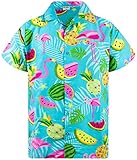 King Kameha Funky Hawaiihemd, Kurzarm, Flamingos Melonen, Türkis, L