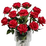 Kisflower 12Pcs Rosen Künstliche Blumen Realistische Einzelstiel Blumen Seiden...