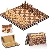 Schachspiel aus Holz,3 In 1 Schachspiel Magnetisch,Chess Board Set klappbar für...