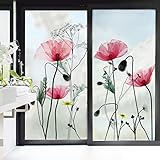 decalmile Wandtattoo Mohnblume Glasdekorfolie Blumen Fensteraufkleber Wohnzimmer...