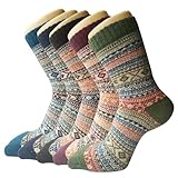 5 Paar Damen Winter Wollesocken, atmungsaktive weiche dicke Socken - bunte Farbe Premium...