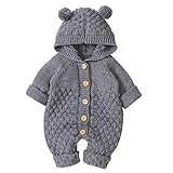 Haokaini Neugeborenes Baby Ohr Kapuze Gestrickte Strampler Overall Winter...