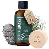 ALPEN HERZ Zirbenöl 100 ml mit Duftstein aus Zirbenholz - 100% naturrein ätherisches...