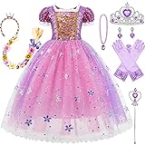 Kosplay Mädchen Prinzessin Rapunzel Kostüm mit Accessoires Kinder Prinzessin Verkleidung...