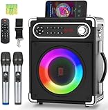 Karaoke Anlage mit 2 Mikrofonen, Tragbarer Kabelloser Lautsprecher Party Musik Box mit...