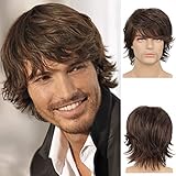 Perücke Herren Braun Kurz Haare Layered Wave Perücken mit Pony Synthetische Cosplay...