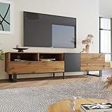 ZUUYEE TV-Schrank mit 2 Türen und 2 Schubladen, Colorblocking TV Lowboard, Holzmaserung...