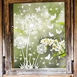 WandSticker4U®- Wiederverwendbare Fensterbilder Pusteblume selbstklebend weiß...