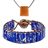 Soulnioi Handgewebtes einzelnes Lederperlen-Armband mit Kaisersteinen, Vintage-Stil,...