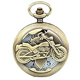 JewelryWe Vintage Bronze Motorrad Taschenuhr Herren Analog Quarz Uhr mit...