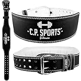 C.P.Sports Trainingsgürtel Gewichtheber Leder, Schwarz/Innenfläche Weiß, M, 38700