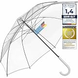 GOODS+GADGETS Durchsichtiger XXL Regenschirm transparent, weißer Stockschirm Ø 130 cm;...