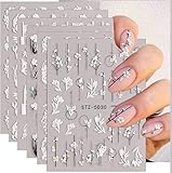 Nagelsticker Selbstklebend, 6 Blatt 5D Nail Art Sticker, Blumen Nagelaufkleber, 5D...