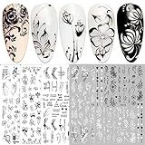 JMEOWIO Nagelsticker Blumen 10 Blatt Nagelaufkleber Selbstklebend Black White...