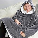 Sherpa Hoodie Sweatshirt Kuscheldecke Ultra Weiche Warme Original TV Decke mit Ärmel und...