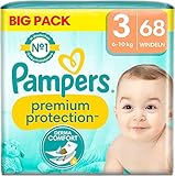 Pampers Premium Protection Größe 3, 68 Windeln, 6kg - 10kg, Komfort und Schutz...