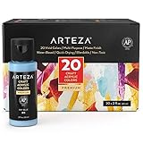 ARTEZA Acrylfarben Set, 60ml Flaschen, 20er-Set, wasserbasiert, mattes Finish, mischbare...