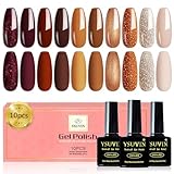 YSUVIN UV Nagellack Set, 10 Farbe Orange Braun Dunkelrot Glitzer Gel Nagellack Soak-Off UV...