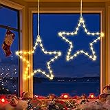 PhilzOps Fenster Weihnachtsbeleuchtung, 2 Stück 40 LED Sterne Weihnachtsbeleuchtung Innen...