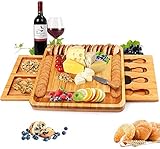 Bambus Käsebrett mit Käsewerkzeugen, Käseplatte Charcuterie-Brett-Platten-Set...