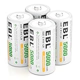 EBL Baby C Akku 5000mAh - NI-MH wiederaufladbare Batterie 4er Pack mit Aufbewahrungsbox,...