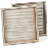 COM-FOUR® 2X Serviertablett aus Holz - Vintage Tablett in weiß gekalkter Optik - Shabby...