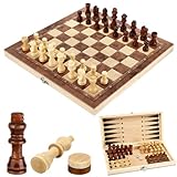 Schachspiel, 3 in 1 Schachbrett Holz Hochwertig Schach Dame Backgammon, Tragbares und...