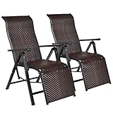 COSTWAY Sonnenliege 2er Set, aus Rattan, klappbarer Liegestuhl mit verstellbaren...