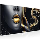 Runa Art Wandbild Lippen Gold Schwarz 1 Teilig Modern Bild auf Vlies Leinwand...