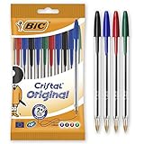 BIC 830865 Cristal Original, 10er Kugelschreiber-Set, Kulis mit blauer, schwarzer, roter...