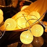 Ciskotu LED Lichterkette Baumwollkugeln mit Stecker, 3,8m 20er Cotton Ball Lichterketten...