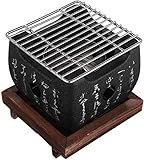 Japanischer BBQ Grill mit Holzsockel Aluminiumlegierung Grill Tischplatte Holzkohlegrill...