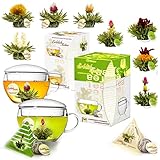 Creano 2x Teeblumen Geschenkset Teelini - Grüner + Weißer Tee mit je 8 Teeblumen +...