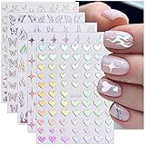 Dornail 8 Blatt Laser Silber Nagelsticker 3D Holografische Schmetterling Herz...