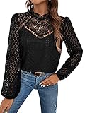 GORGLITTER Damen Elegant Blusen Stehkragen Oberteiel Hemdbluse Langarm Spitzen Tunika...