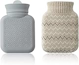 Baby-Wärmflasche mit Strickbezug, Tragbarer Mini-Silikon-Handwärmer, Mikrowellenheizung...